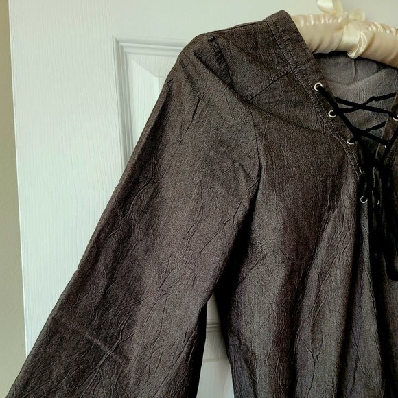 Abase Women's Tunic Shirt Lace Up * Khaki * 59% Cotton 3/4 * Bell Sleeve * Small - Picture 3 of 10